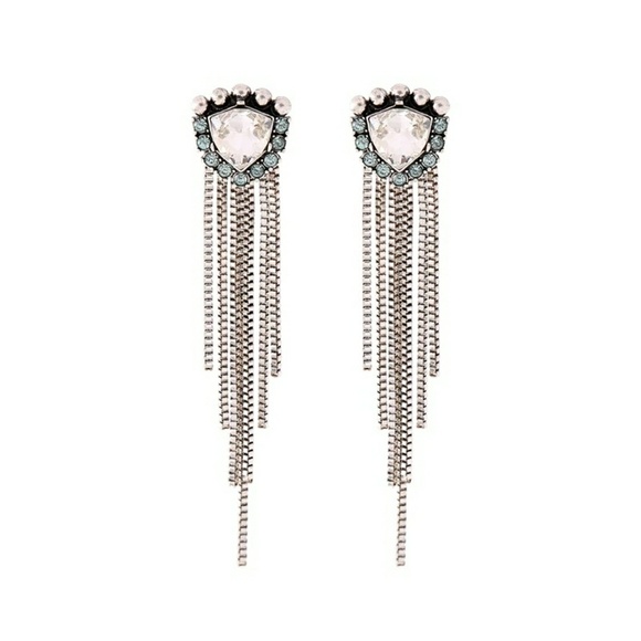 J&E Bijou Jewelry - Tunal Mint Crystal Tassel Drop/Dangle Vtg Earrings
